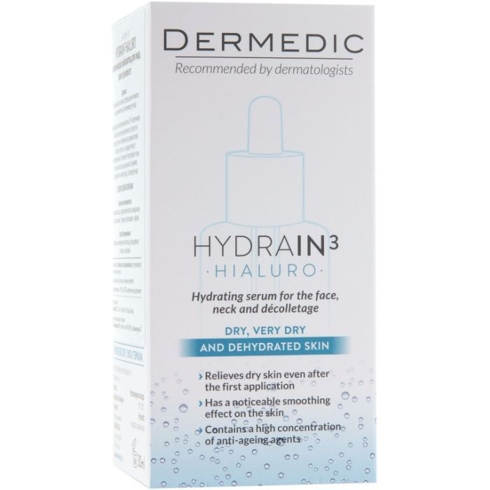 Сыворотка для лица Dermedic Hydrain 3 Hialuro Увлажняющая для сухой кожи лица, шеи и зоны декольте 30 мл (5906739783199) изображение 2