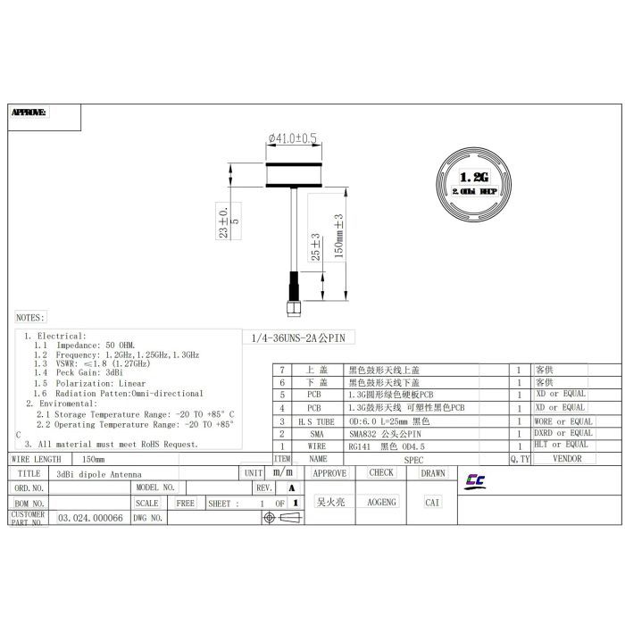Антена для дрона Skyzone 1.2GHz 150mm SMA RHCP (1.2GANT) зображення 2