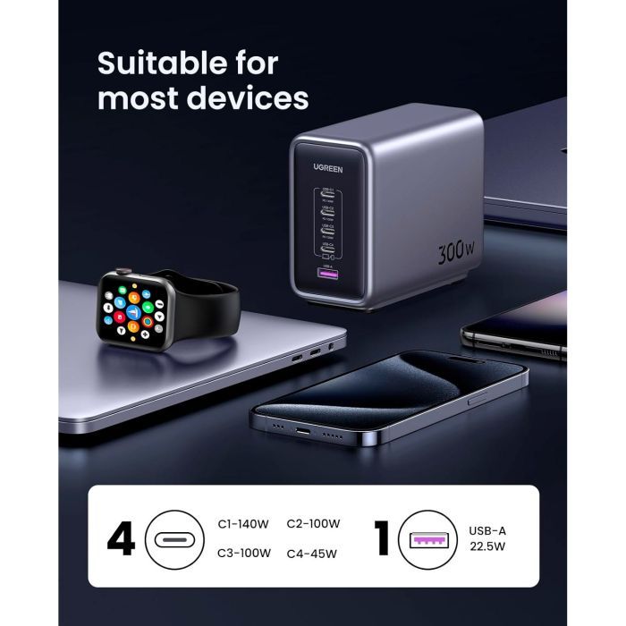 Зарядное устройство Ugreen 5xUSB 300W Nexode (5хUSB-C) CD333 (90903B) изображение 6