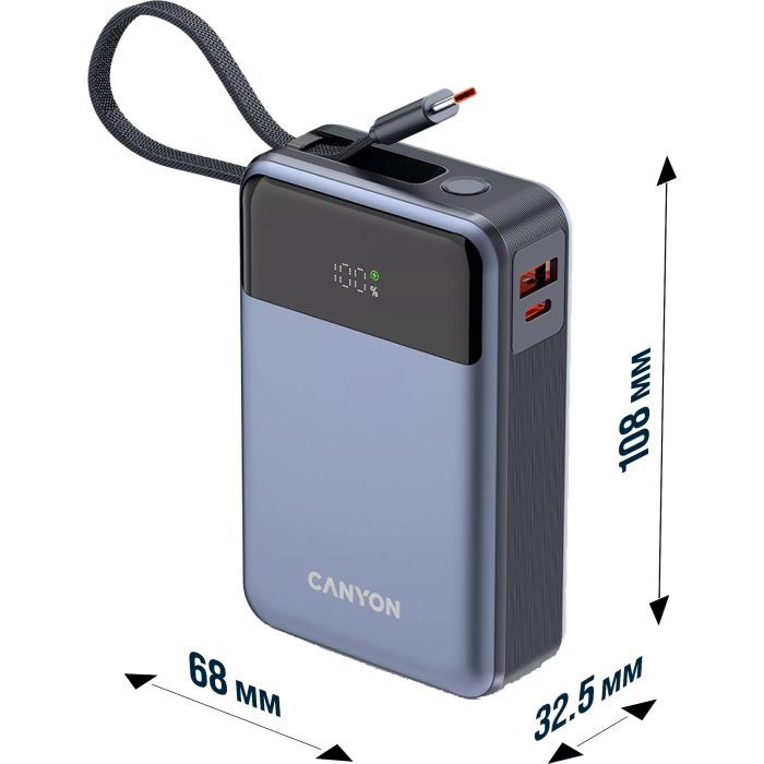 Батарея універсальна Canyon 20000mAh OnPower 600 PD/65W built-in cable Dark Grey (CNS-CPB600DG) зображення 7