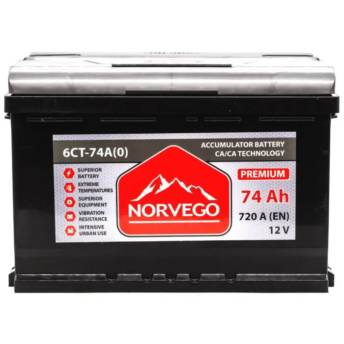 Аккумулятор автомобильный NORVEGO ВЕСТА Premium 74A +прав (0) (720 пуск)