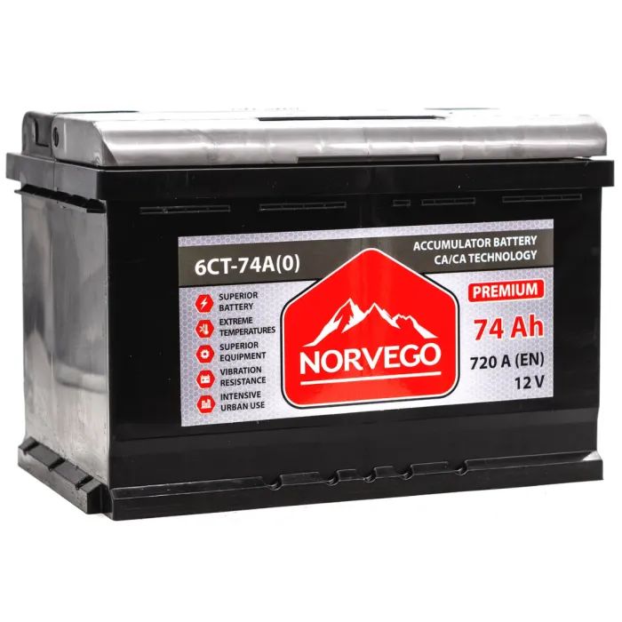 Аккумулятор автомобильный NORVEGO ВЕСТА Premium 74A +прав (0) (720 пуск) изображение 2