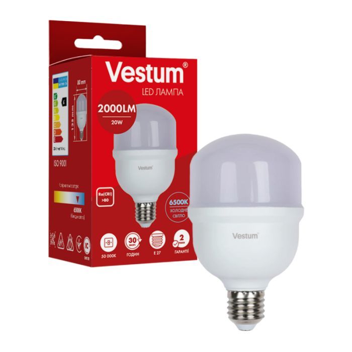 Лампочка Vestum LED T80 20W 6500K 220V E27 (1-VS-1607)
