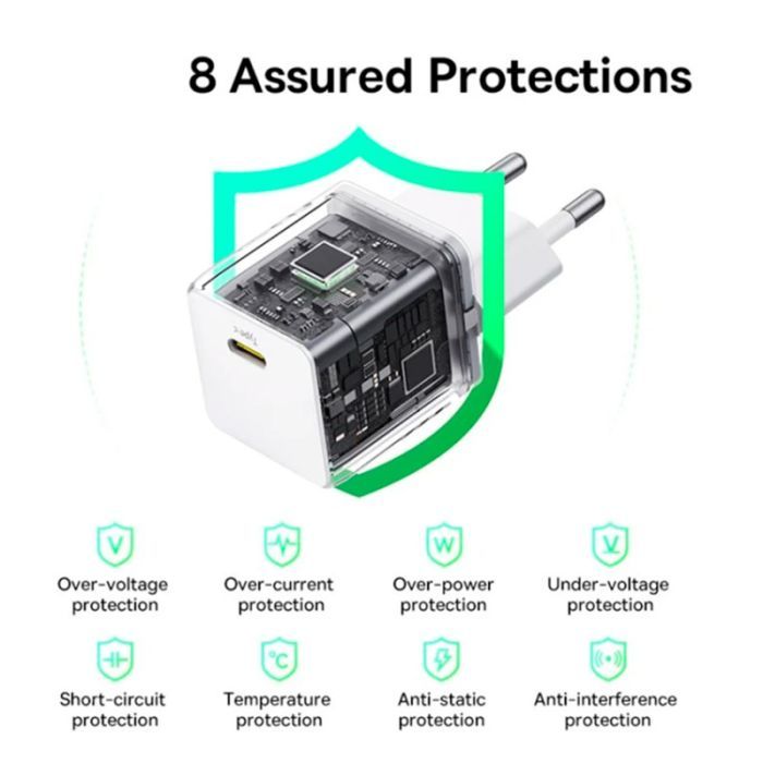 Зарядний пристрій Baseus Palm Fast Charger 1C 30W + Cable 1.0m Type-C 60W white (P10111605213-01) зображення 7