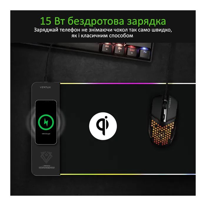 Коврик для мышки Vertux RaftPad-Qi з бездротовою зарядкою 15 Вт Black (raftpad-qi.black) изображение 4