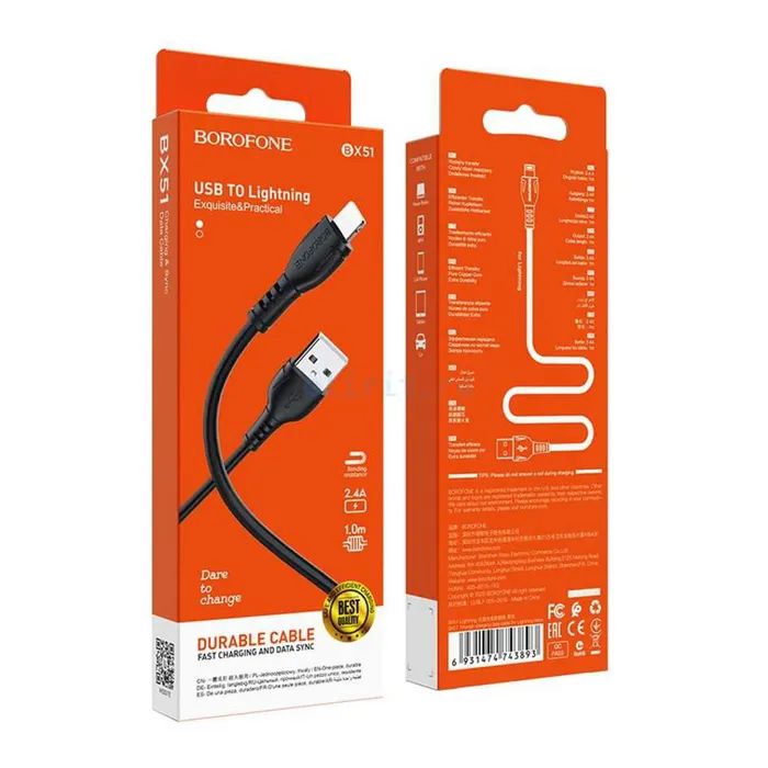 Дата кабель USB 2.0 AM to Lightning 1.0m 2.4A black BOROFONE (6931474743893) изображение 2