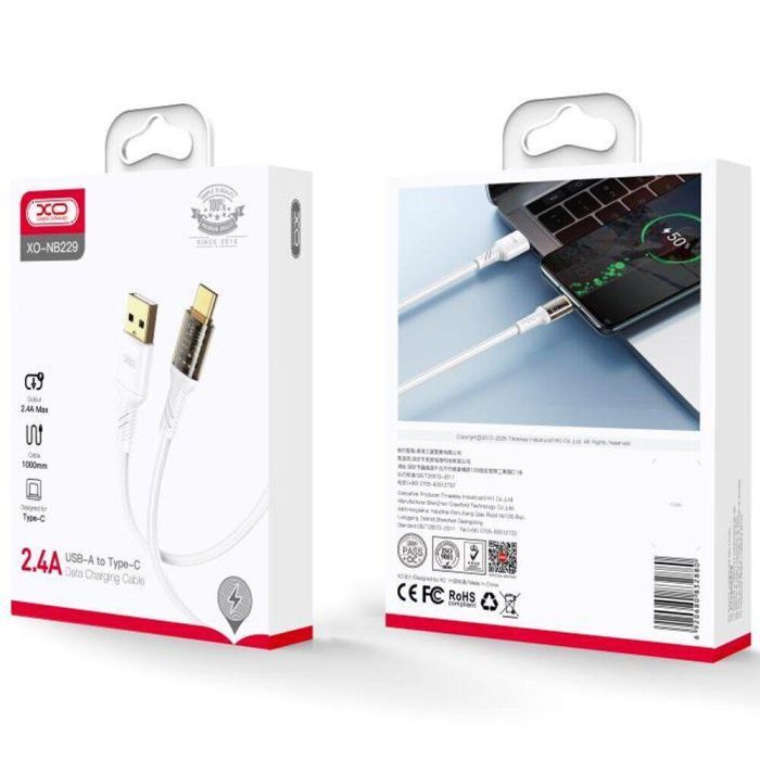Дата кабель USB 2.0 AM to USB-C 1.0m 2.4A white XO (XO-NB229-TC-1-WH) зображення 3