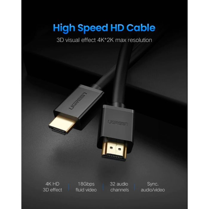 Кабель мультимедийный HDMI M to HDMI M 10.0m HD104 black Ugreen (10110) изображение 2