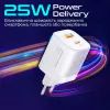 Зарядное устройство Promate USBC PD25W + USBA QC3.0 18W White (powerport-25ac.white) изображение 4