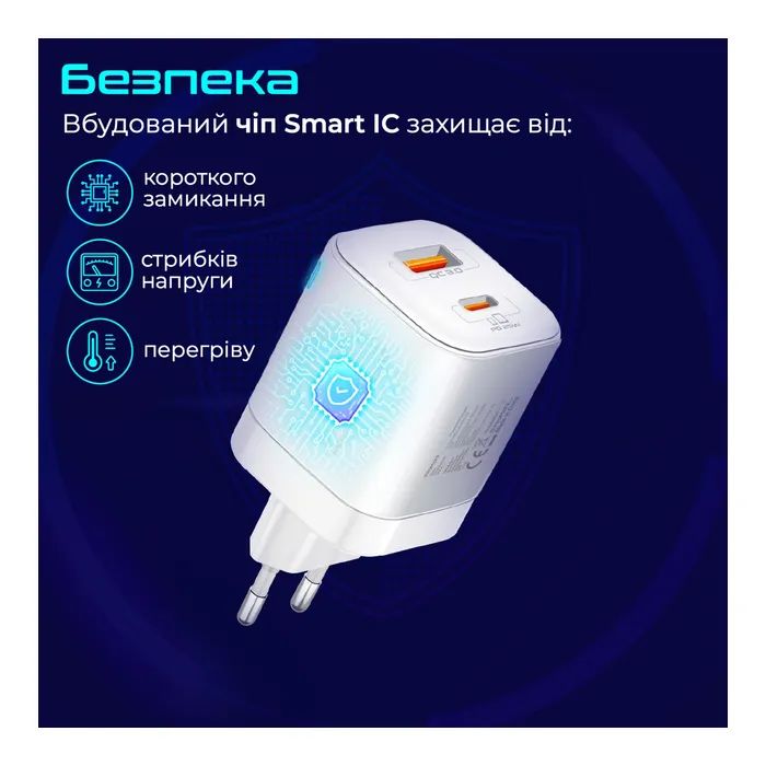 Зарядное устройство Promate USBC PD25W + USBA QC3.0 18W White (powerport-25ac.white) изображение 7