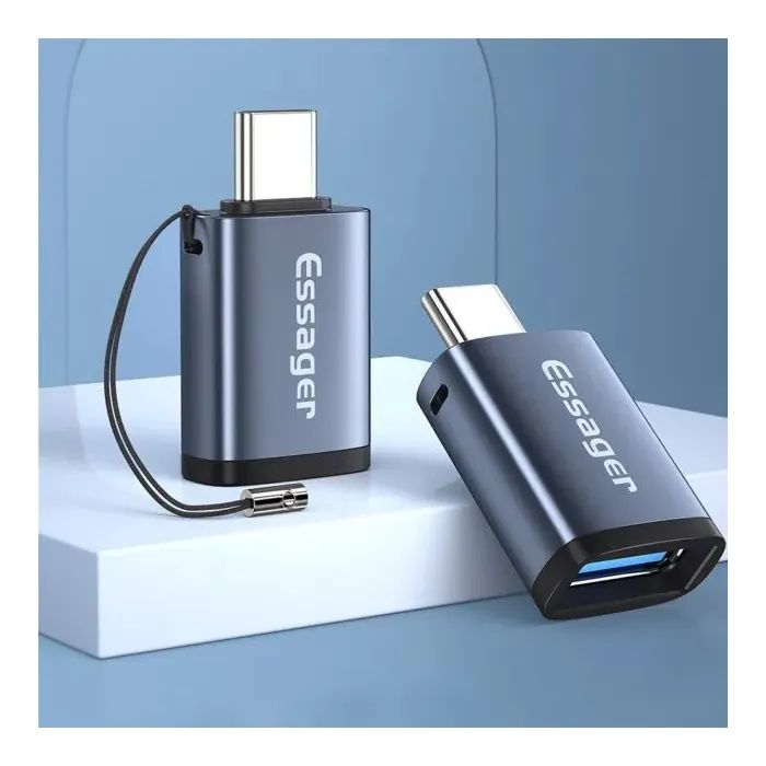 Переходник OTG USB 3.0 AF to USB-C M gray Essager (EZJAC-SRA0G) изображение 3