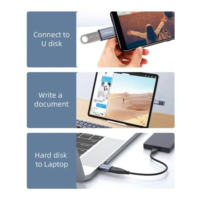 Переходник OTG USB 3.0 AF to USB-C M gray Essager (EZJAC-SRA0G) изображение 6