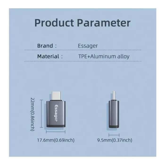 Переходник OTG USB 3.0 AF to USB-C M gray Essager (EZJAC-SRA0G) изображение 8