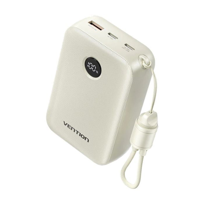 Батарея универсальная VENTION 20000mAh 22,5W Fast Charging, with built-in USB-C cable, Beige (FKBN0-C)