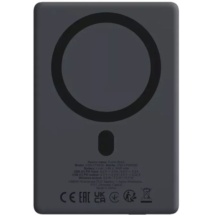 Батарея универсальная Canyon 5000mAh OnPower 500 PD20W Magnetic wireless MagSafe Black (CNS-CPB500B) изображение 4