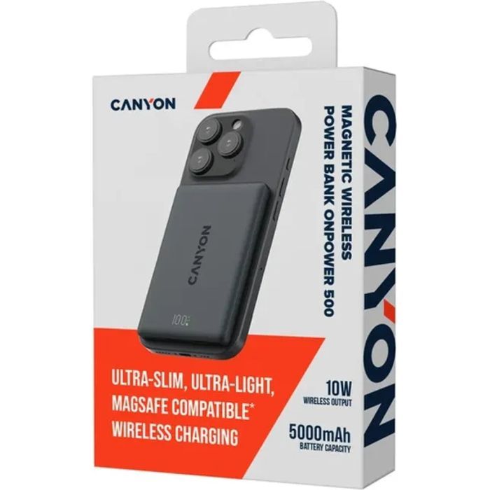 Батарея универсальная Canyon 5000mAh OnPower 500 PD20W Magnetic wireless MagSafe Black (CNS-CPB500B) изображение 6