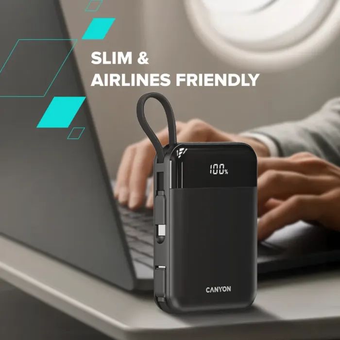 Батарея универсальная Canyon 10000mAh OnPower 104 PD/20W, QC/22.5W built-in cable Black (CNS-CPB104B) изображение 11