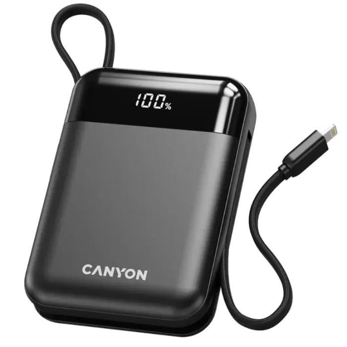 Батарея универсальная Canyon 10000mAh OnPower 104 PD/20W, QC/22.5W built-in cable Black (CNS-CPB104B)