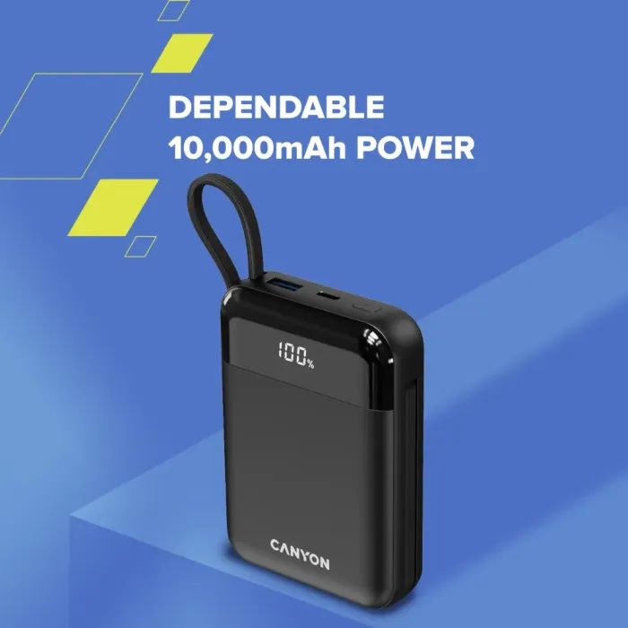 Батарея универсальная Canyon 10000mAh OnPower 104 PD/20W, QC/22.5W built-in cable Black (CNS-CPB104B) изображение 6