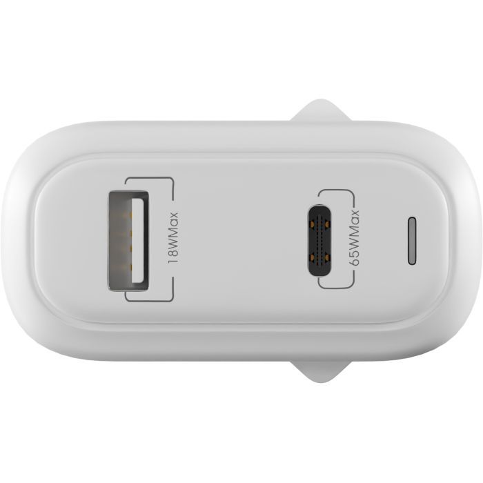 Зарядний пристрій Globex GaN 1xUSB + 1xUSB-C 65W FastPower white (GaN65WAC)