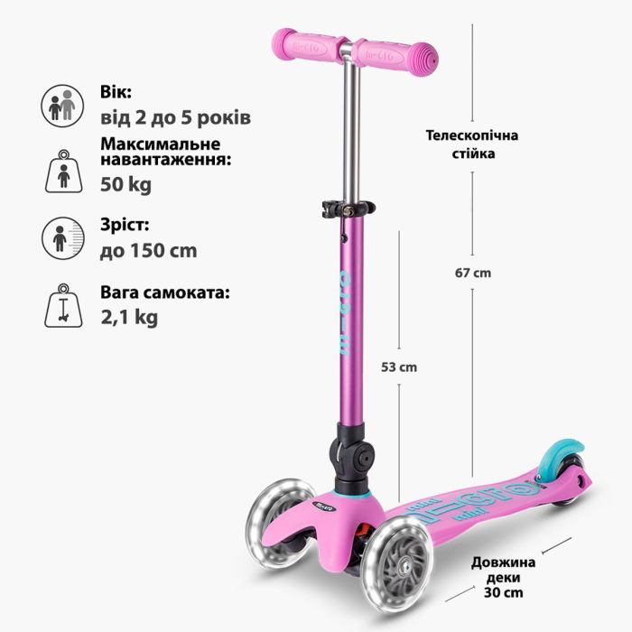 Самокат Micro Mini Deluxe Foldable LED" складний Лавандовий" (MMD398) зображення 6