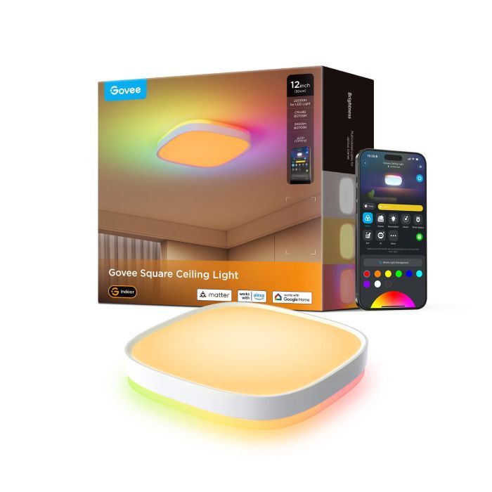 Светильник Govee H60A4 30cm Smart Square Ceiling Light, RGBWW + RGBIC, WI-FI/Bluetooth, білий (H80A4C01)