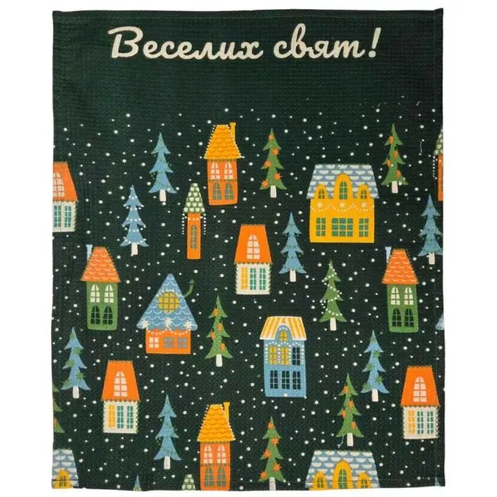 Полотенце Прованс кухонное вафельное Зимние избушки 45 х 60 см (042986)
