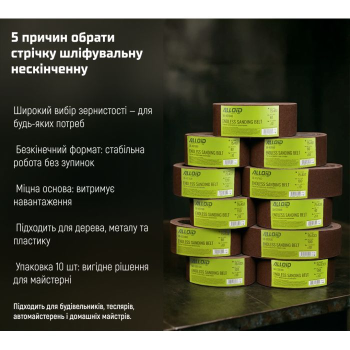 Наждачний папір Alloid шліфувальна стрічка, 75х457мм, зерно 120, 10шт. (SB-457120) зображення 7