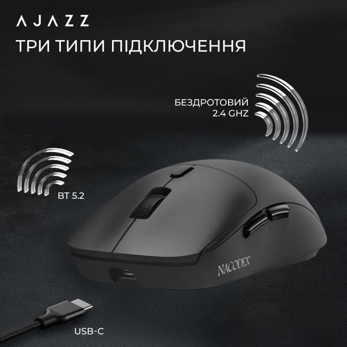 Мишка Ajazz NJ07-MC Combo Wireless/Bluetooth/USB Black (NJ07-MC-B) зображення 10