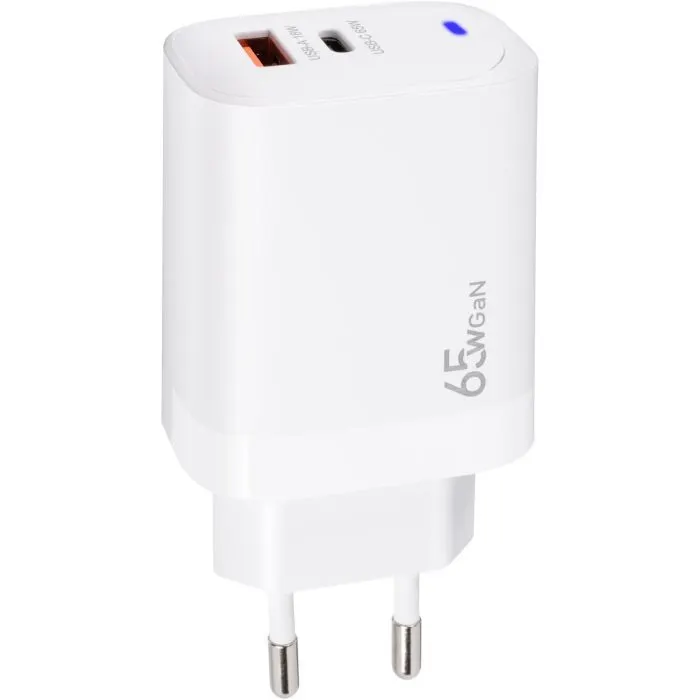 Зарядное устройство XoKo 1xUSB-C PD65W + 1xUSB QC3.0 GaN white (XK-QC-620)
