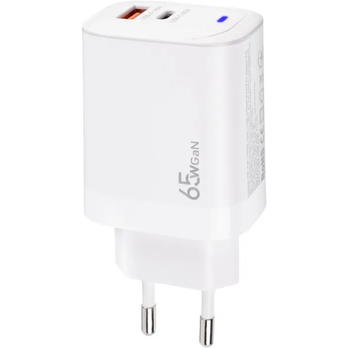Зарядное устройство XoKo 1xUSB-C PD65W + 1xUSB QC3.0 GaN white (XK-QC-620) изображение 3