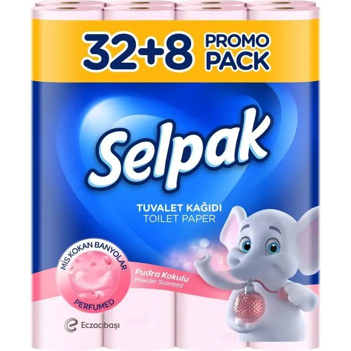 Туалетний папір Selpak Perfumed Пудра 3 шари 32+8 рулонів (8690530078802)