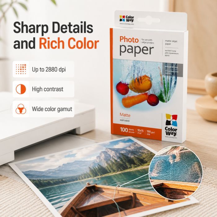 Фотопапір ColorWay 10x15 190г matte, 100с (PM1901004R) зображення 6