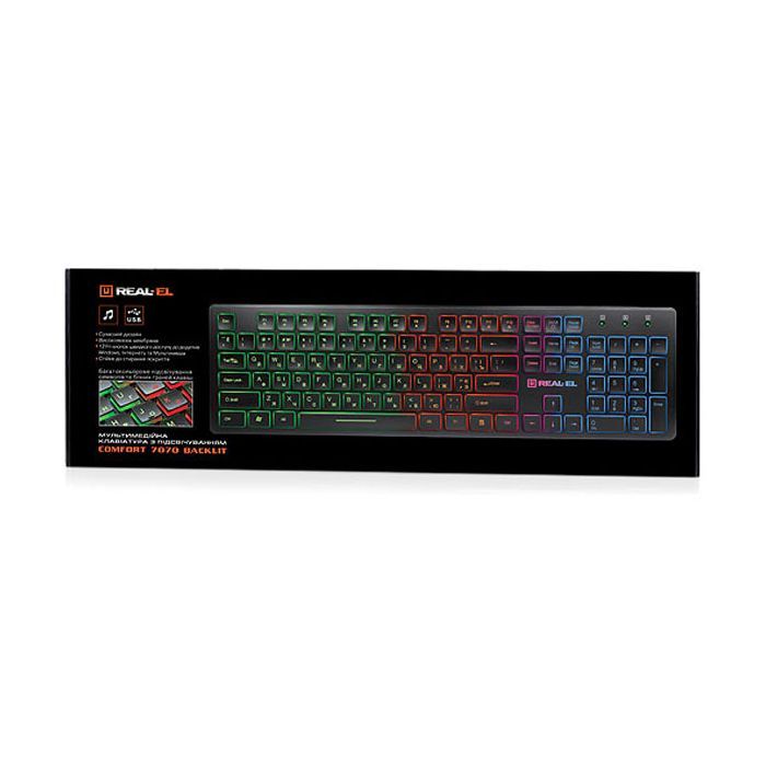 Клавиатура REAL-EL 7070 Comfort Backlit, black изображение 3