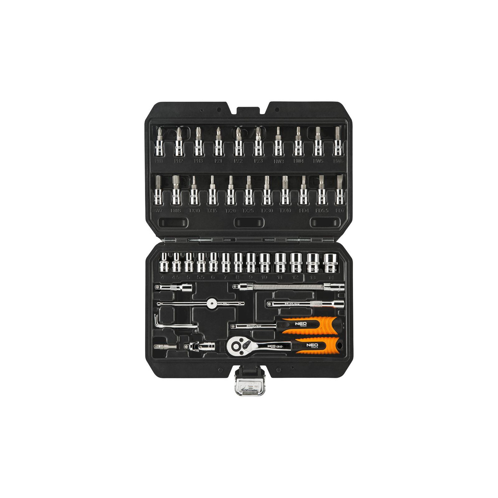 Набір інструментів Neo Tools торцевих головок 46 шт., 1/4" CrV (08-660)
