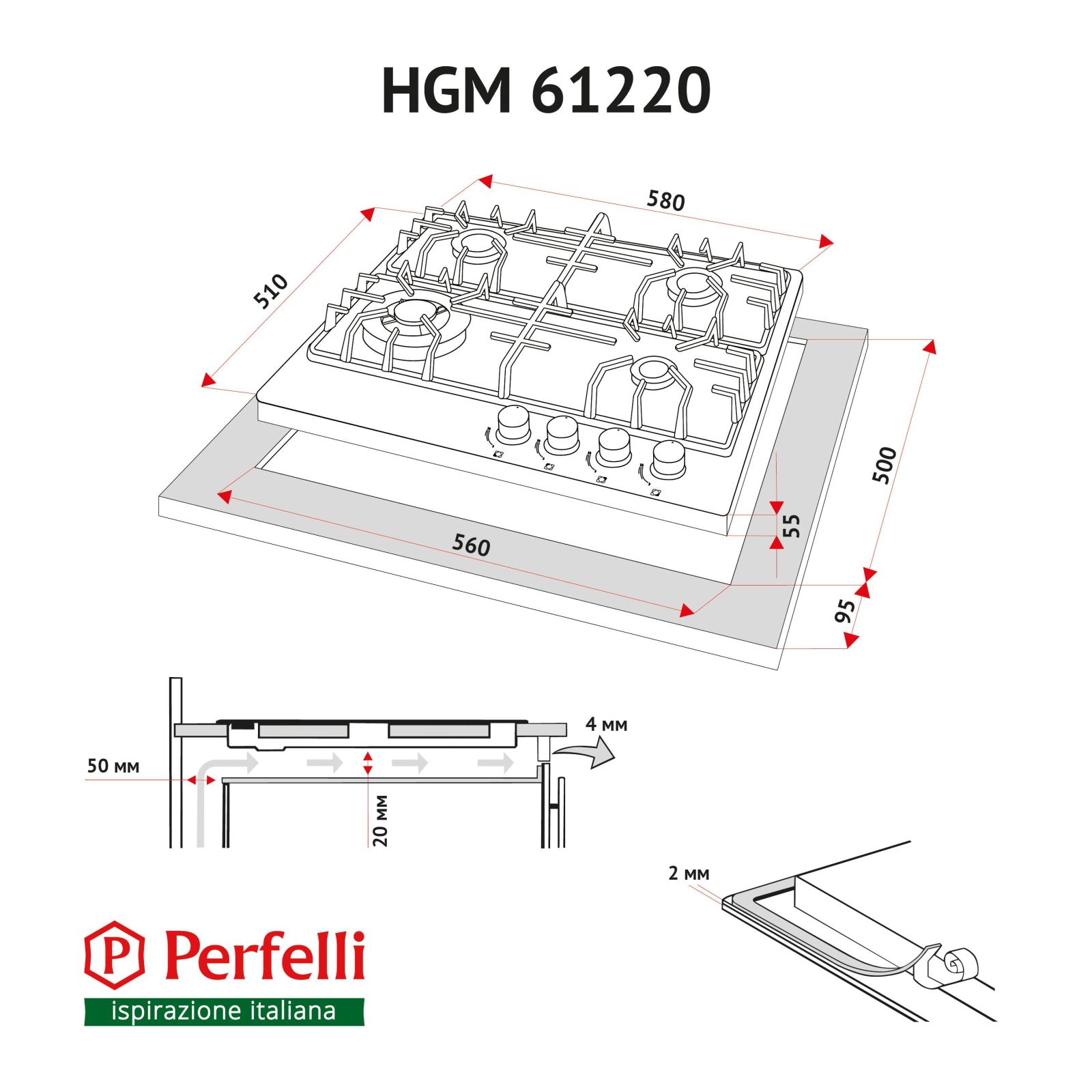 Варочная поверхность Perfelli HGM 61220 WH изображение 10