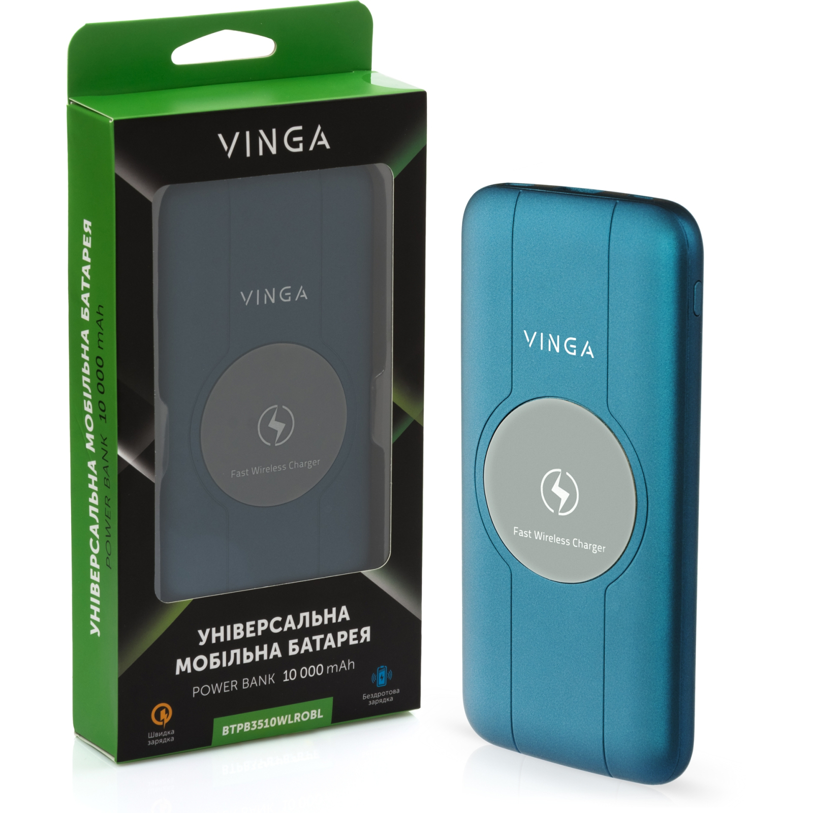 Батарея універсальна Vinga 10000 mAh Wireless QC3.0 PD soft touch blue (BTPB3510WLROBL) зображення 5