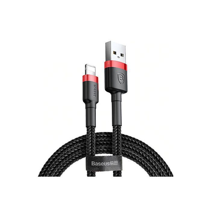 Дата кабель USB 2.0 AM to Lightning 0.5m Cafule 2.4A red+black Baseus (CALKLF-A19) изображение 2