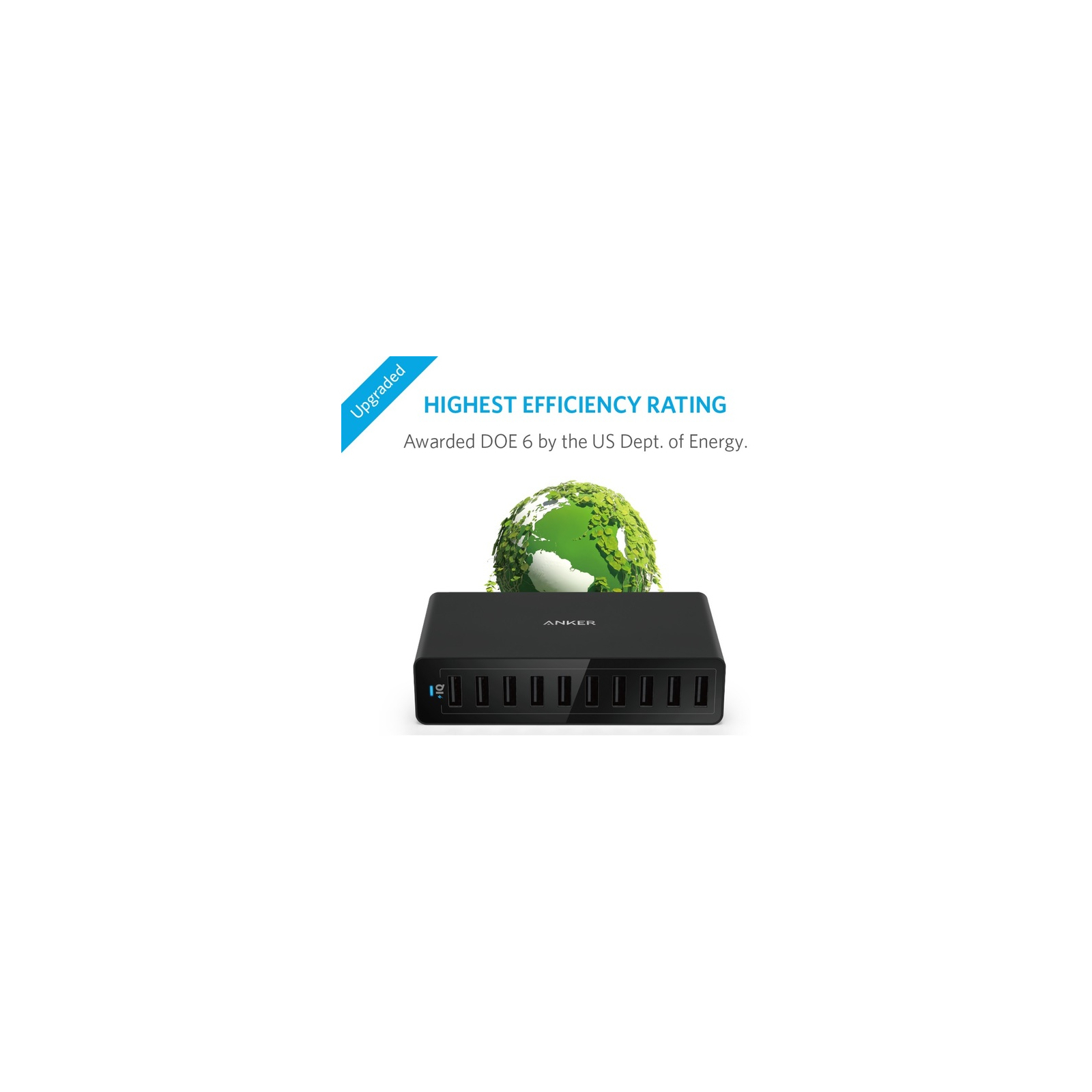 Зарядний пристрій Anker PowerPort 10 - 60W 10-port USB PowerIQ (Black) (A2133L11) зображення 4