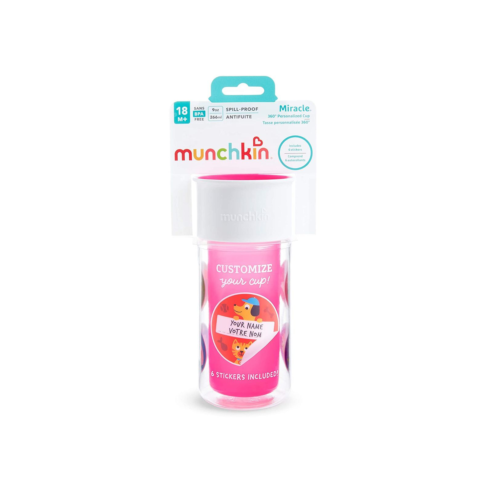 Поильник-непроливайка Munchkin Miracle 360 Insulated Sticker 266 мл розовый (17407.02) изображение 5