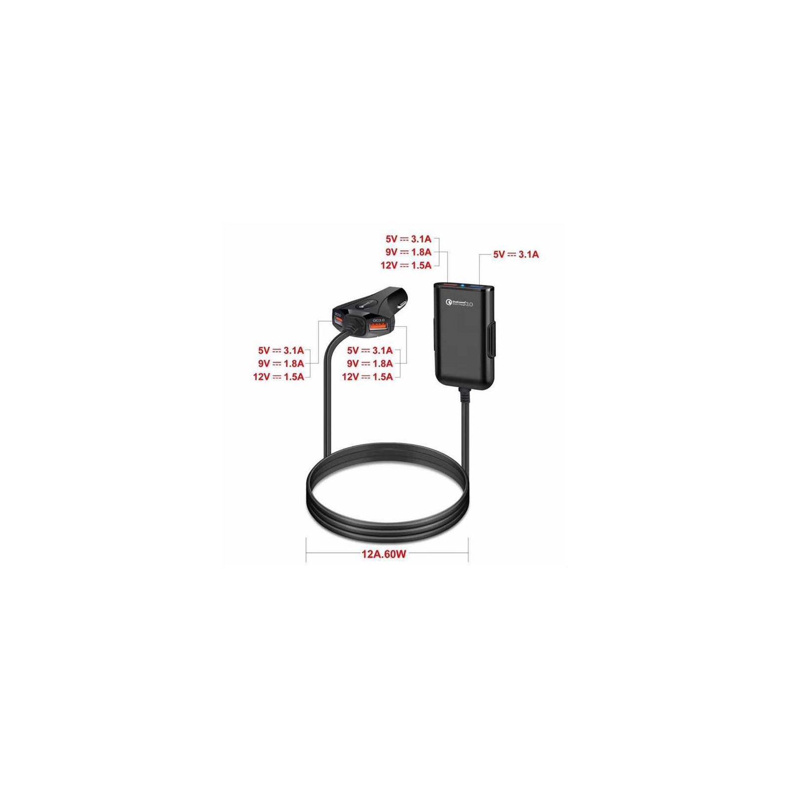 Зарядний пристрій XoKo CQC-450 4 USB, 12A, Qualcom 3.0, B (CQC-450-BK) зображення 3