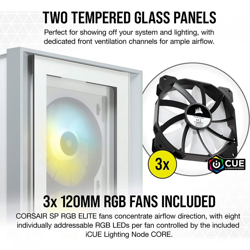 Корпус Corsair iCUE 4000X RGB Tempered Glass White (CC-9011205-WW) зображення 7