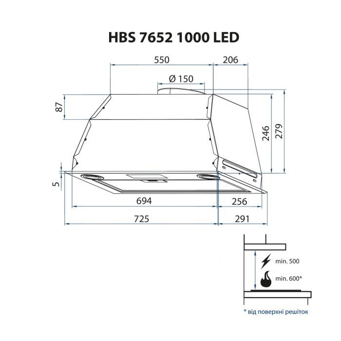 Витяжка кухонна Minola HBS 7652 I 1000 LED зображення 9