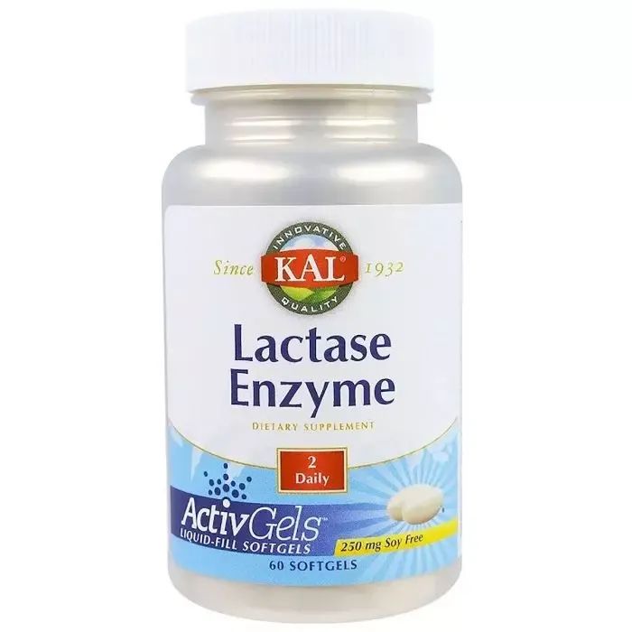 Пробіотики KAL Лактаза, Lactase Enzyme, 250 мг, 60 гелевих капсул (CAL-80206)
