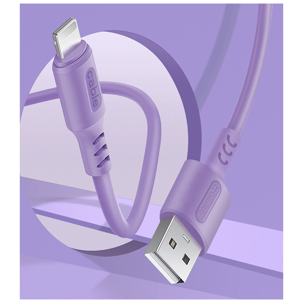 Дата кабель USB 2.0 AM to Lightning 1.0m soft silicone violet ColorWay (CW-CBUL044-PU) зображення 5