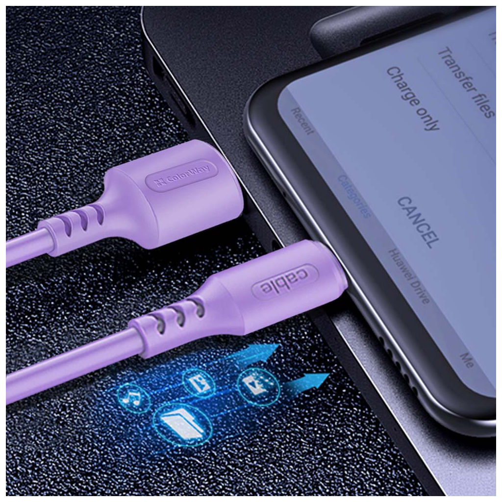 Дата кабель USB 2.0 AM to Lightning 1.0m soft silicone violet ColorWay (CW-CBUL044-PU) зображення 6