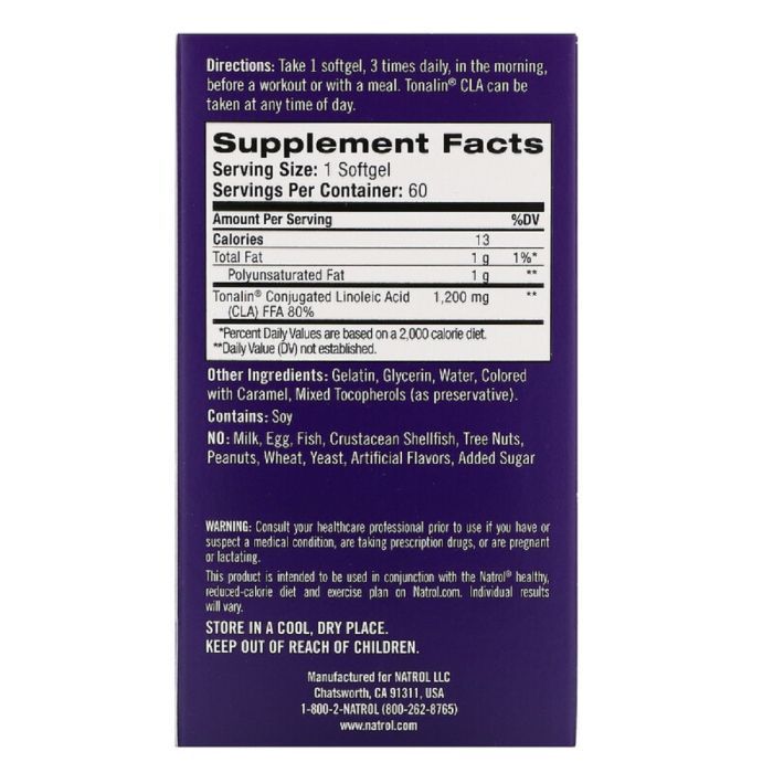Жирные кислоты Natrol Конъюгированная Линолевая Кислота, (КЛК), Tonalin CLA, 200 м (NTL-00863) изображение 2
