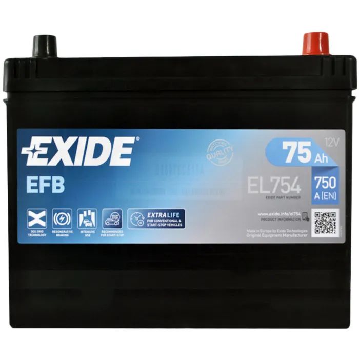 Аккумулятор автомобильный EXIDE START-STOP EFB 75Ah ASIA Ев (-/+) (750EN) (EL754)