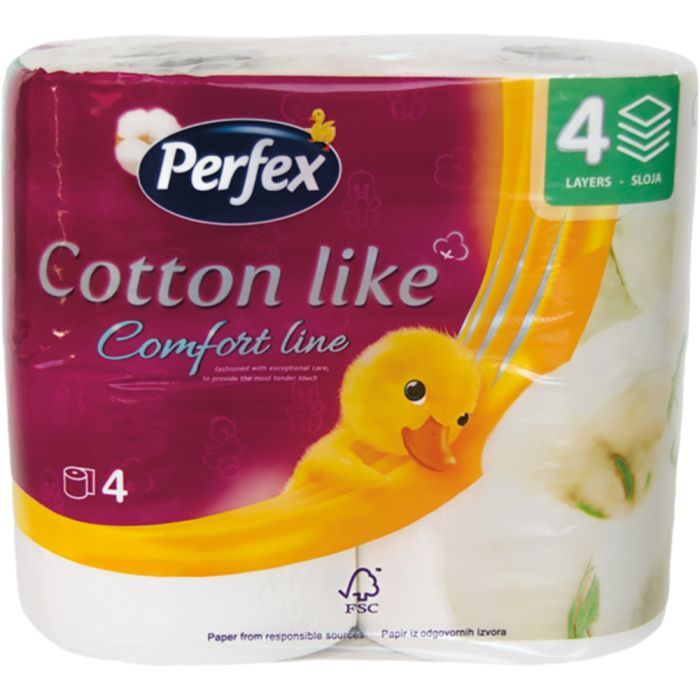 Туалетний папір Perfex Cotton Like Comfort Line 4 шари 4 рулони (8606108597934)