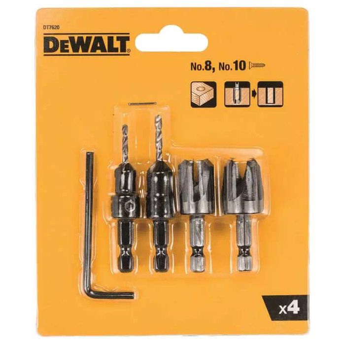 Набір фрез DeWALT по дереву 2шт + зенкер з свердлом 2шт. (DT7620)